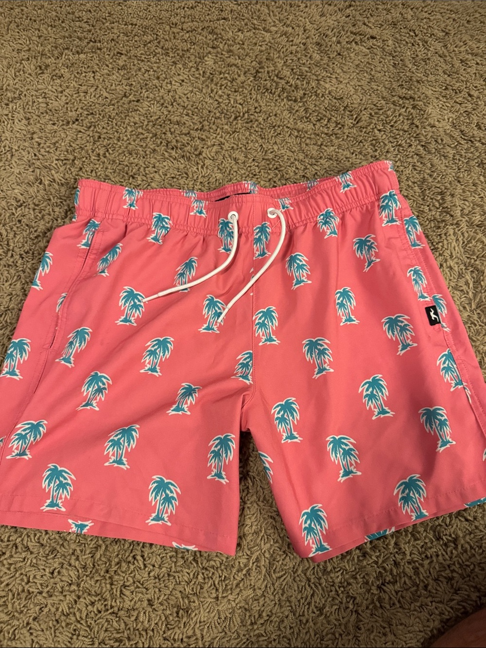 Hollister Coral Swim Trunks with Teal Palm Print